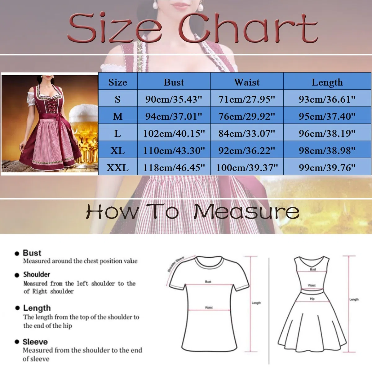 Generisch Festliche Stimmung: Böhmisches Bierfestkleid für Damen, Set aus weißem Spitzen-Crop-Top und fließendem Midirock für Oktoberfest, Halloween und Partys (Red, L)