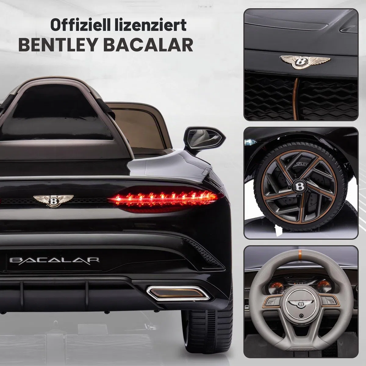 Bentley Baccara Elektroauto Für Kinder – Offiziell Lizenziert 12V Kinderauto Mit 2.4G-Fernbedienung, MP3-Player, USB/AUX/Bluetooth & Sicherheitsfeatures – Einzelsitzer Für Kinder 3-8 Jahre, Schwarz