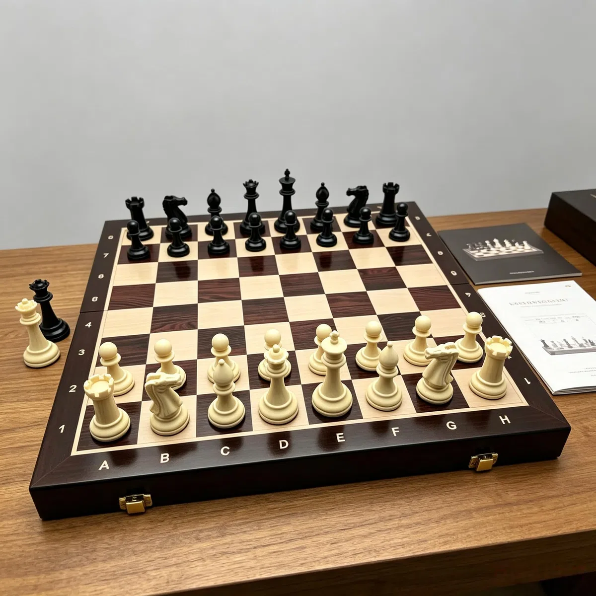 Großes 17,5 Zoll Faltbares Holzschach-Set, Turnier Staunton gewichtete Schachfiguren mit algebraischer Notation, tragbares Reise-Schachbrett Geschenk für Erwachsene