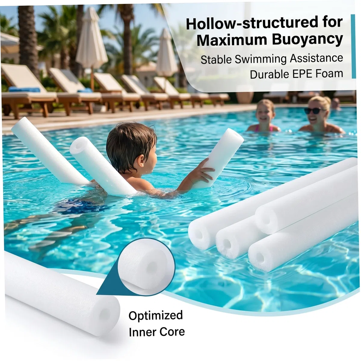 Große Poolnudeln, 5 Stück, Jumbo-Pool-Nudeln, Schaumstoff-Schwimmkörper mit hohlem Design, kratzfest, rutschfest, Wasserzubehör, schwarz, 150 cm