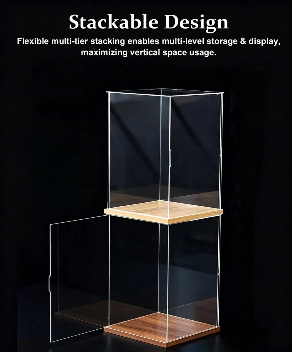 Acryl Vitrine Türöffnende Acryl-Vitrine, Stapelbar und Staubdicht