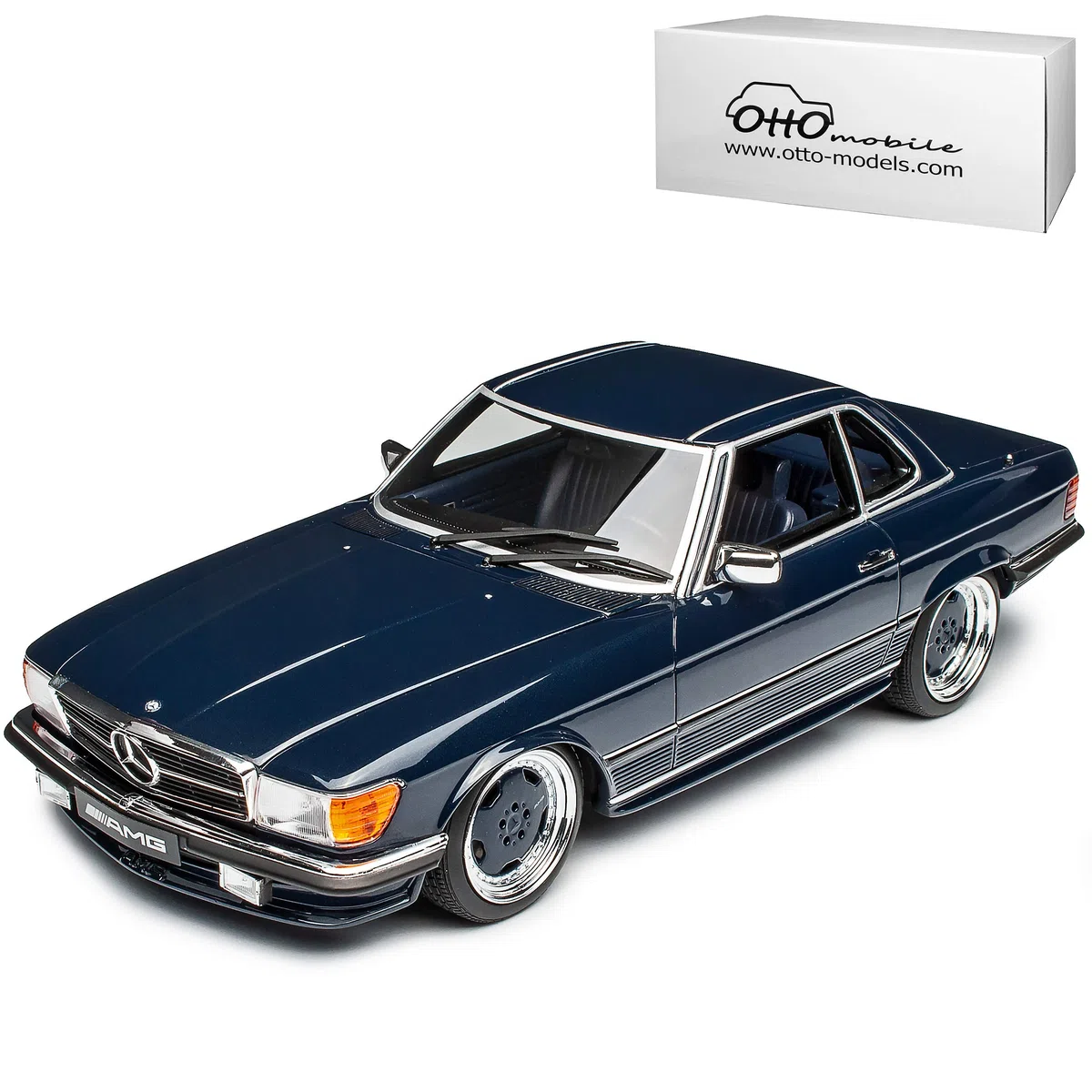 Mercedes-Benz SL-Klasse 560SL R107 Cabrio Blau Schwarz Metallic mit Hard Top 1971-1989 Nr 342 1/18 Otto Modell Auto
