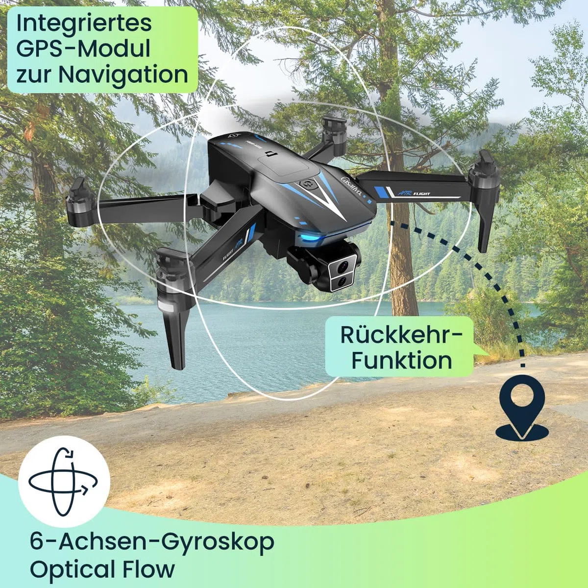 Profi GPS-Drohne mit Full-HD-Kamera, inkl. Ersatz-Akku: Gestochen scharfe Luftaufnahmen – 800m Reichweite & kompaktes Design für Abenteurer