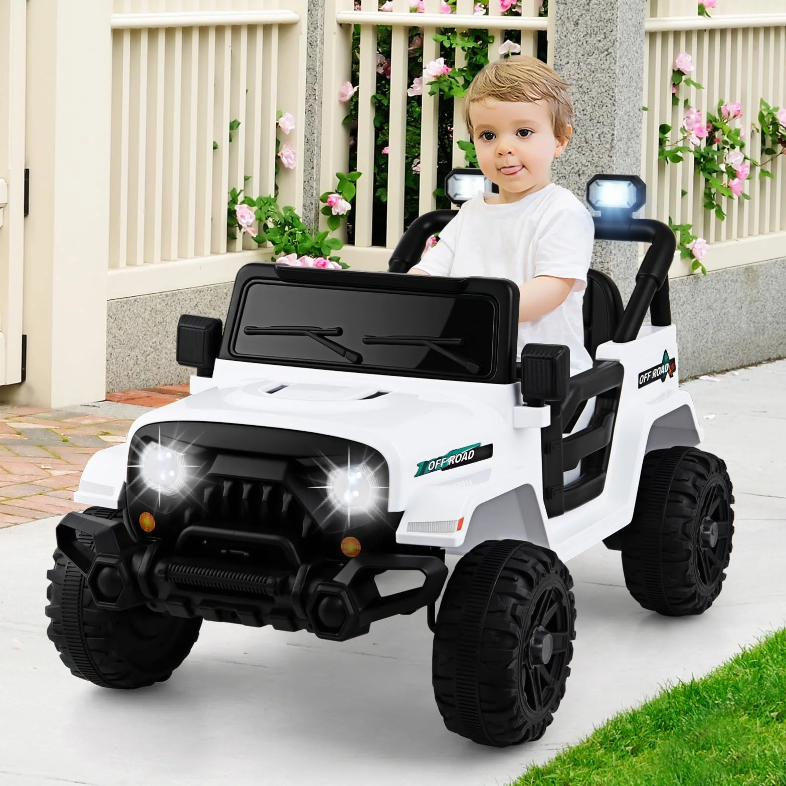 COSTWAY 12V Elektroauto Kinder, Elektro Kinderauto mit 2,4G Fernsteuerung, LED-Leuchten, Musik und Hupe, 3-6 km/h, Elektro Auto für Kinder ab 3 Jahren(Weiß)