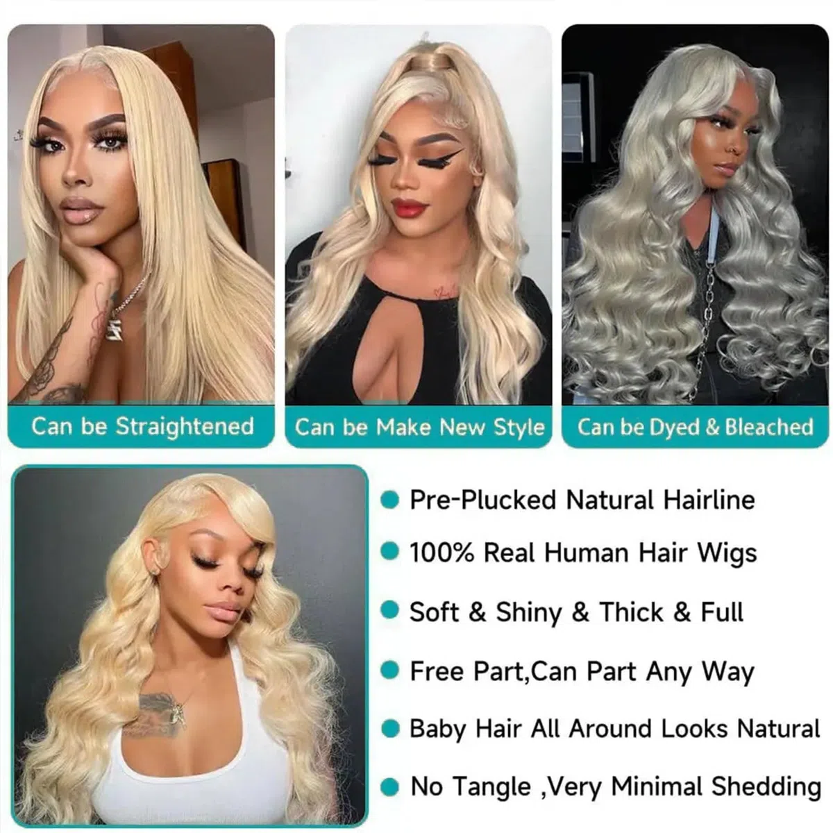 Schöne Echthaar-Perücke, gewellt, blond, mit Spitze vorne(20inches)