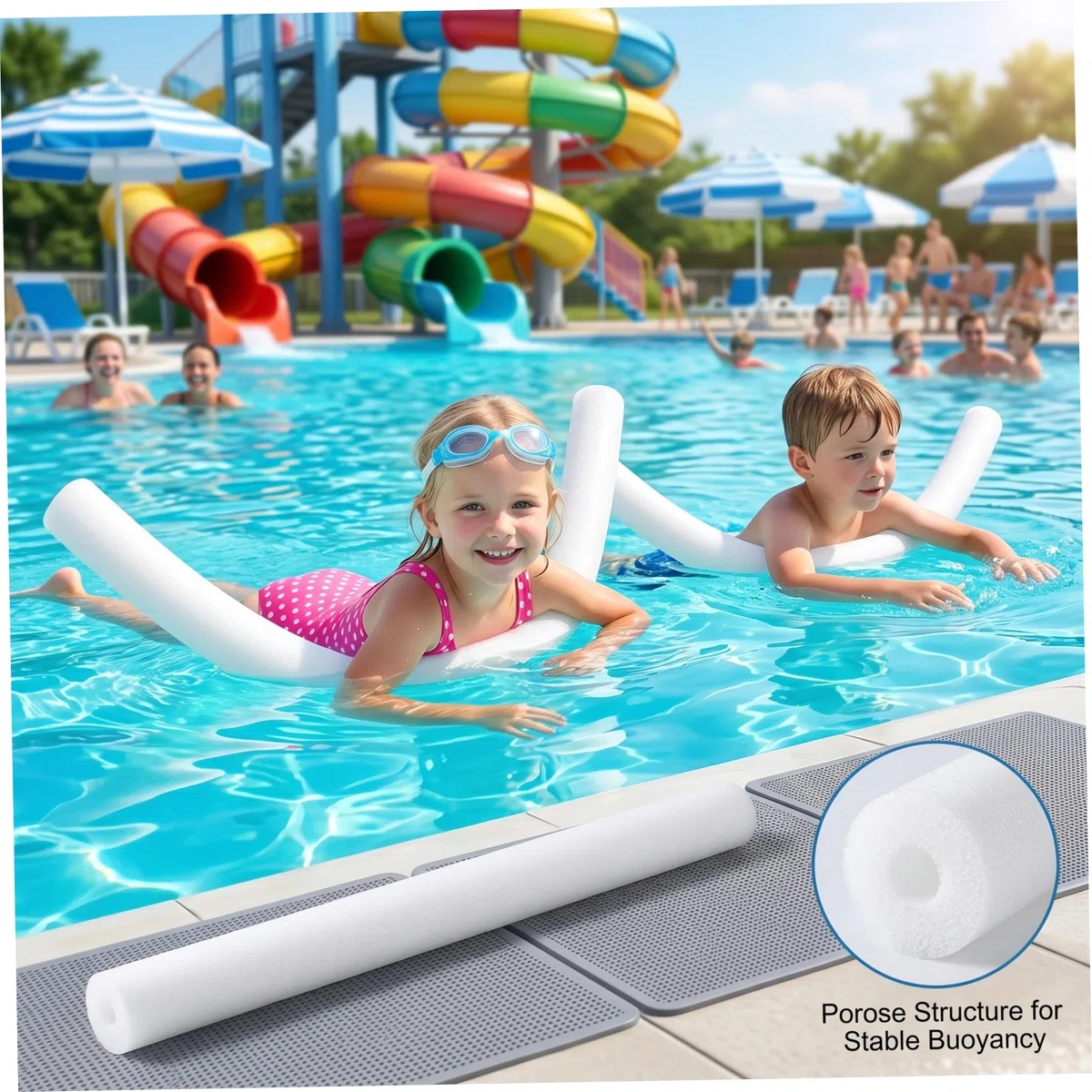 Große Poolnudeln, 5 Stück, Jumbo-Pool-Nudeln, Schaumstoff-Schwimmkörper mit hohlem Design, kratzfest, rutschfest, Wasserzubehör, schwarz, 150 cm