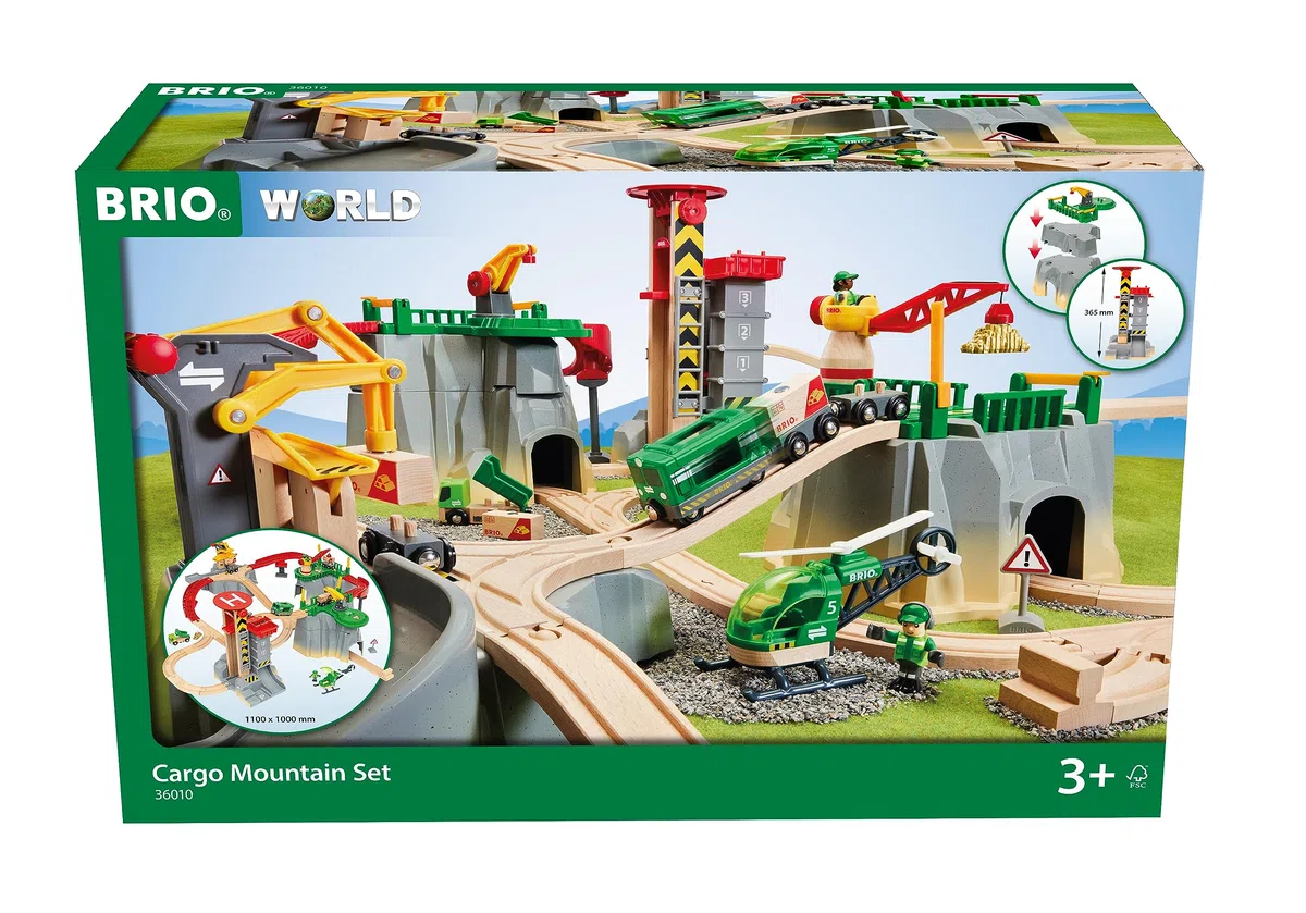 BRIO World 36010 Gebirgs-Frachten Set Deluxe - Eisenbahn-Spaß auf Mehreren Ebenen & World 33510 IR Express Reisezug - Elektrische Lokomotive mit Fernsteuerung
