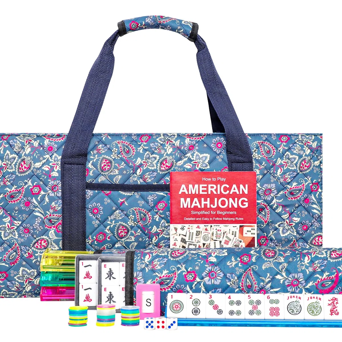 Jongyance American Mahjong Set, Mahjong Game Set, 166 Spielsteine mit blauer und roter Tasche, 4 All-in-One Rack/Drücker, MaJongg Set (Mahjong, Majiang, Ma Jong)