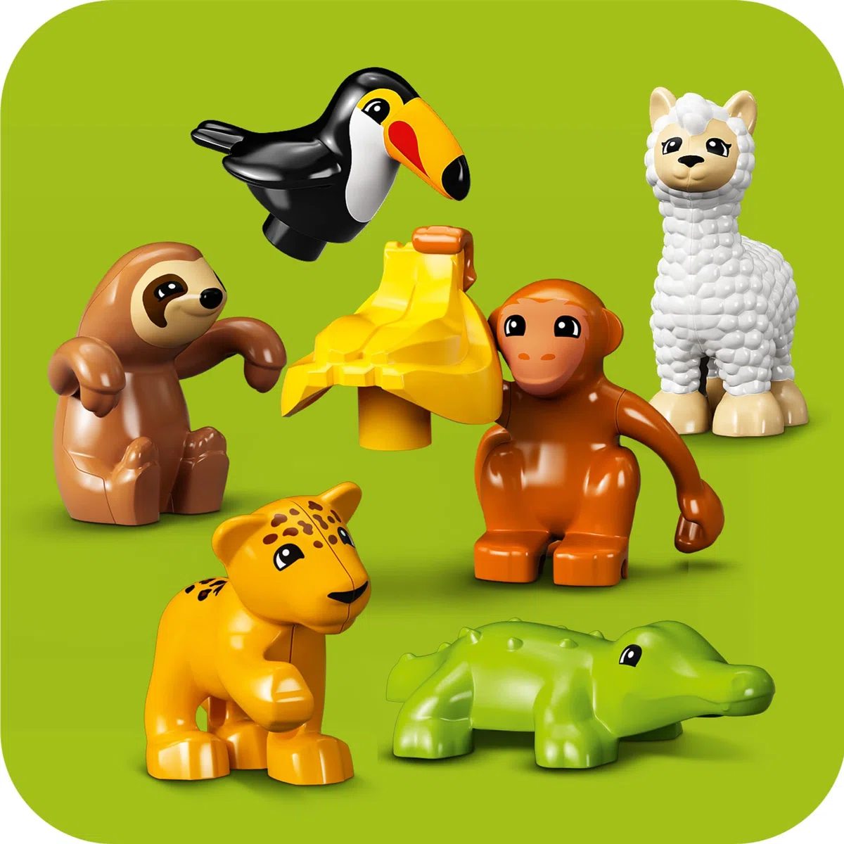 LEGO 10973 DUPLO Wilde Tiere Südamerikas Spielzeug-Set mit 7 Tierfiguren, Steine und Dschungel-Spielmatte, Lernspielzeug ab 2 Jahre