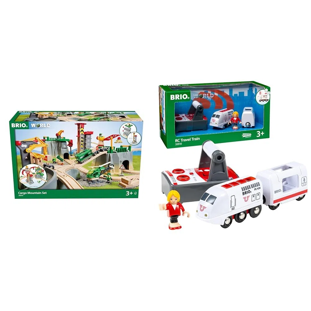 BRIO World 36010 Gebirgs-Frachten Set Deluxe - Eisenbahn-Spaß auf Mehreren Ebenen & World 33510 IR Express Reisezug - Elektrische Lokomotive mit Fernsteuerung