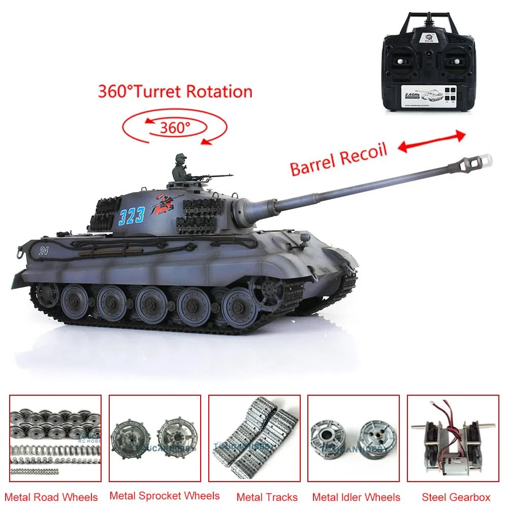 Toucan RC Hobby 1/16 Henglong 7.0 Customized King Tiger Barrel Recoil RC Panzer 3888A Metallräder für ab 14 Jahren