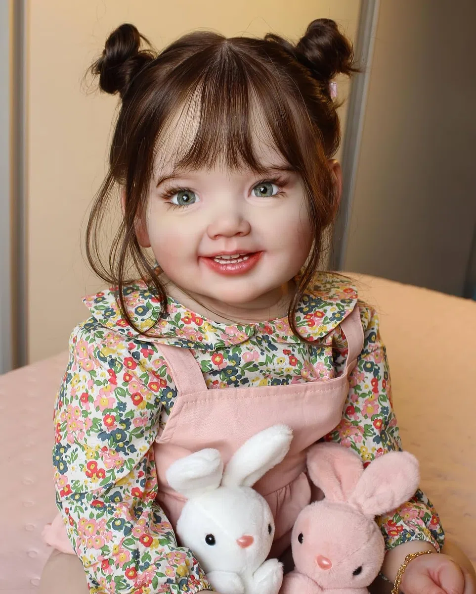 MineeQu 28 Zoll Langes braunes Haar Lebensechte Reborn Prinzessin Mädchen Puppen, die echt Aussehen und Sich echt anfühlen, Realistischee Neugeborene Kleinkind Sammlerpuppe Lächelnd mit Zähnen