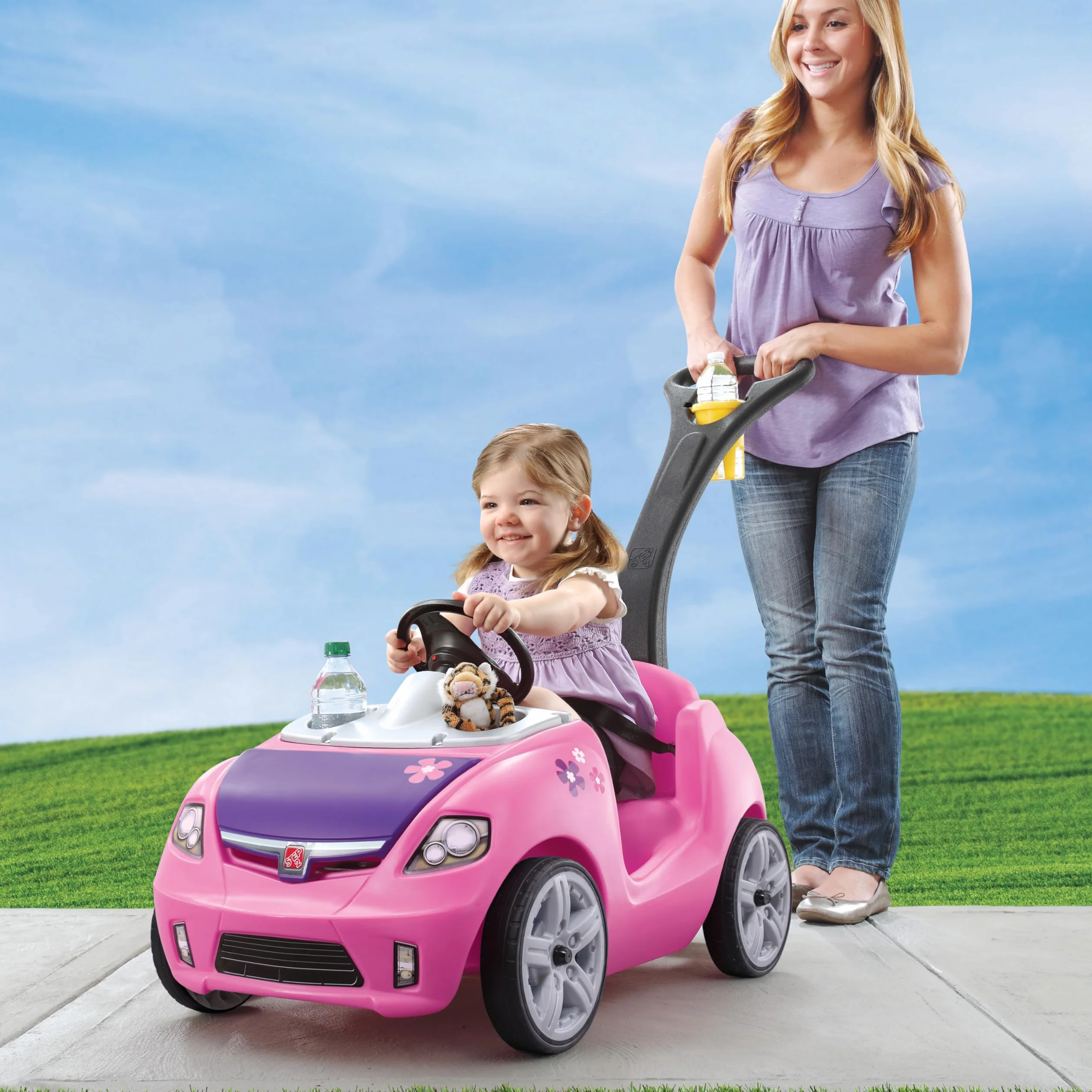 Step2 Whisper Ride Kinderauto/Rutscher in Rosa | Spielzeug Auto mit Schiebestange | Kinderfahrzeug/Rutscherauto ab 1.5 Jahre