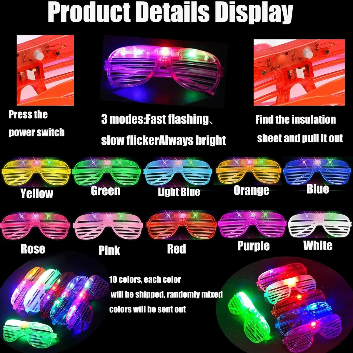 Flashing Brille Neon Partybrille,Leuchtende Brillen 5-120 Stück Leuchtbrille l-ed Partybrille für Weihnachten,Halloween Geburtstag Karneval Party Spielzeug Geschenk-10 Farben