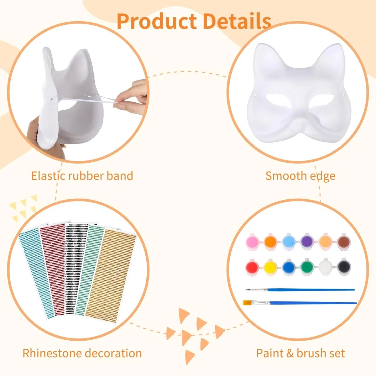 50 Stk. Fuchs Masken zum Basteln, weiße Kostüm Masken mit Farb- und Strass Dekorationsset, Papier Fuchs Masken mit Gummiband, bemalbare Bastelmasken für Maskerade, Cosplay, Tanzparty, Halloween