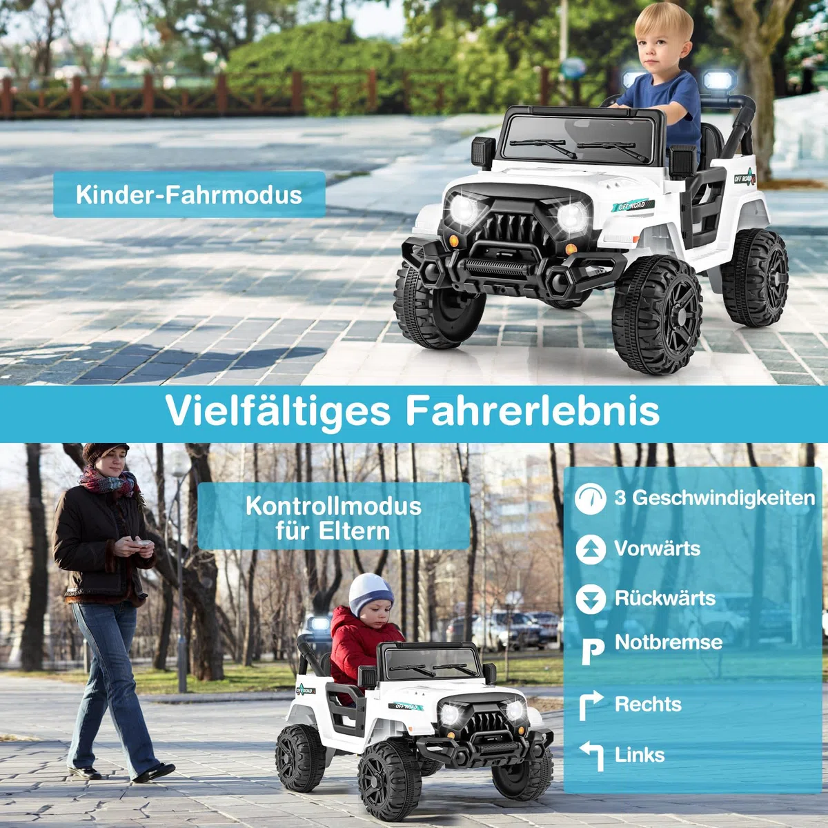 COSTWAY 12V Elektroauto Kinder, Elektro Kinderauto mit 2,4G Fernsteuerung, LED-Leuchten, Musik und Hupe, 3-6 km/h, Elektro Auto für Kinder ab 3 Jahren(Weiß)