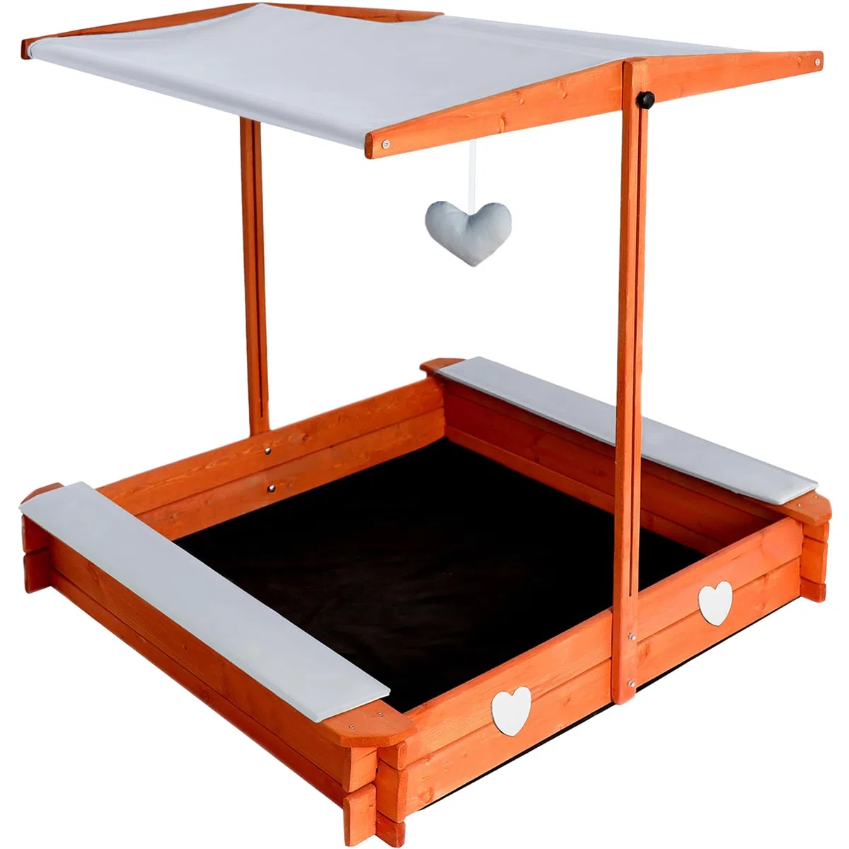 Sandkasten mit Sonnendach Abdeckung Sandkastenvlies 118 x 118 x 118 cm Kiefern-Holz für Kinder Outdoor 24215