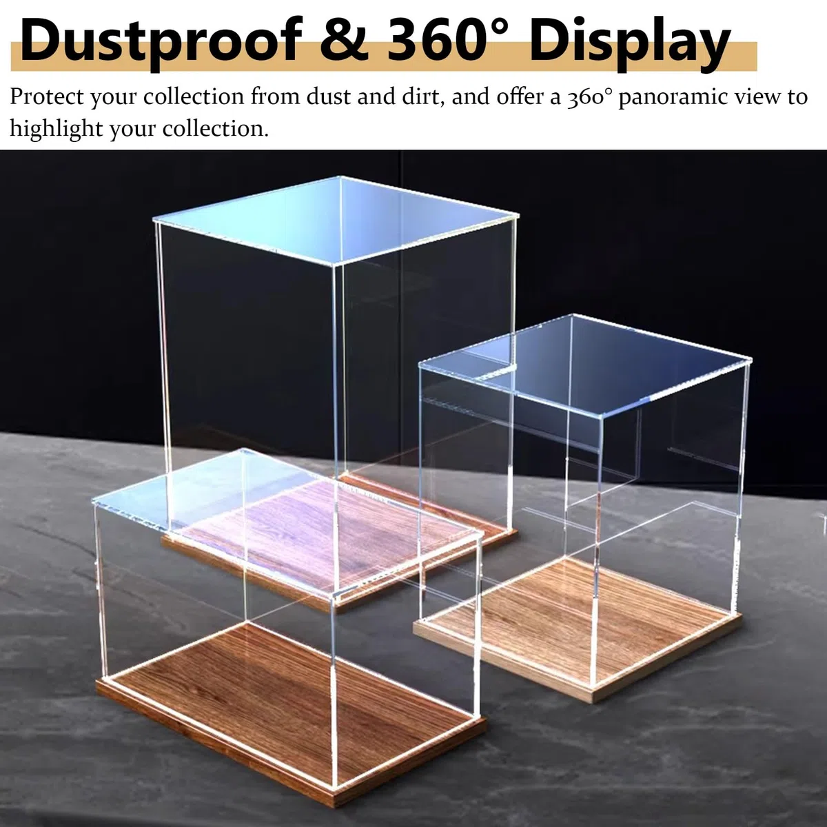 30 x 30 x 30 cm große Actionfiguren-Vitrine aus transparentem Acryl, staubdichte Aufbewahrungsbox mit Holzsockel, stapelbare Spielzeugpuppen-Organizer-Vitrine (30 x 30 x 30 cm)