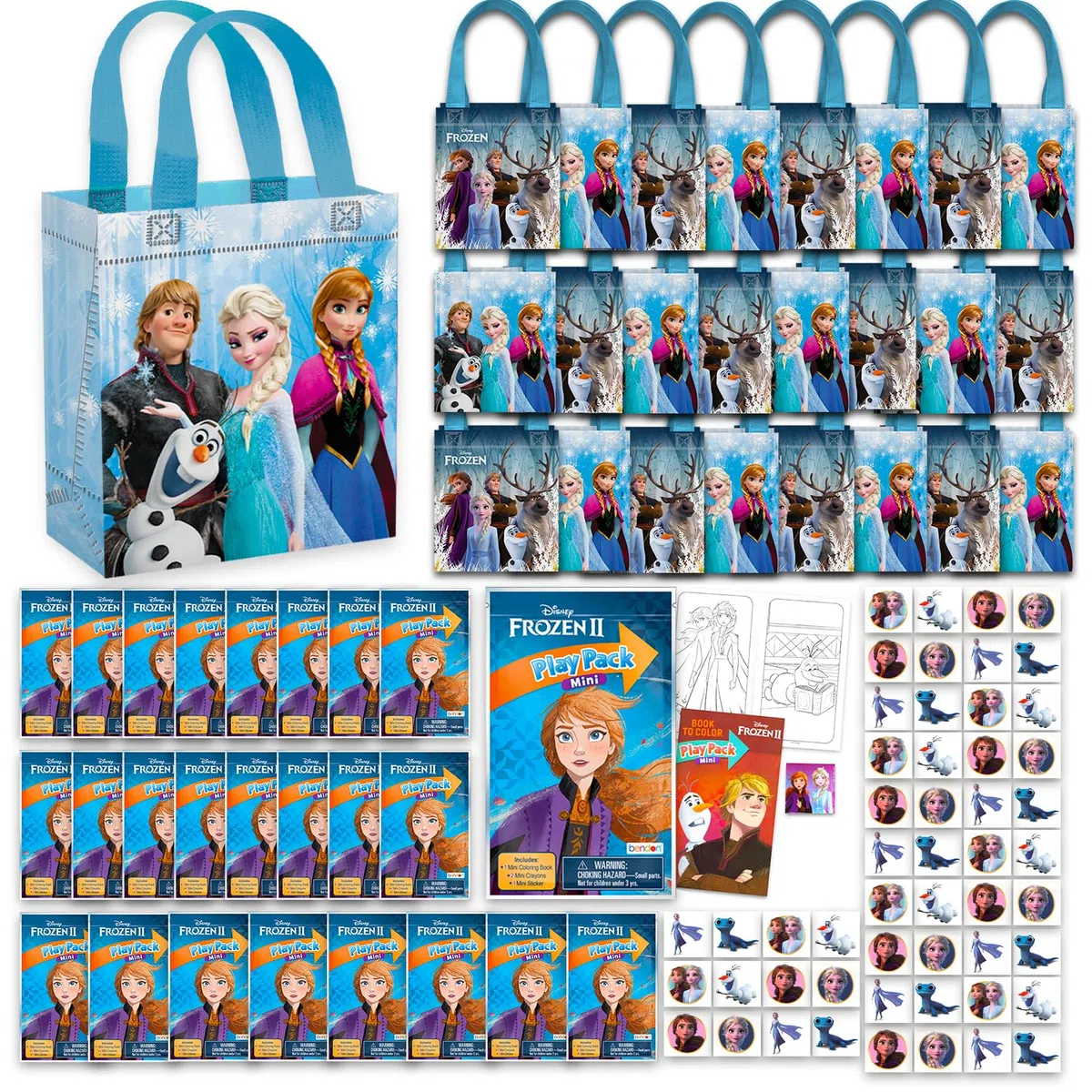 Disney Die Eiskönigin Partyzubehör, ultimatives Paket ~ 24 Gästeset mit Partytüten, Mini-Aktivitätsbuch-Set, Aufklebern und temporären Tattoos, Disney Die Eiskönigin Geburtstagsparty-Zubehör für