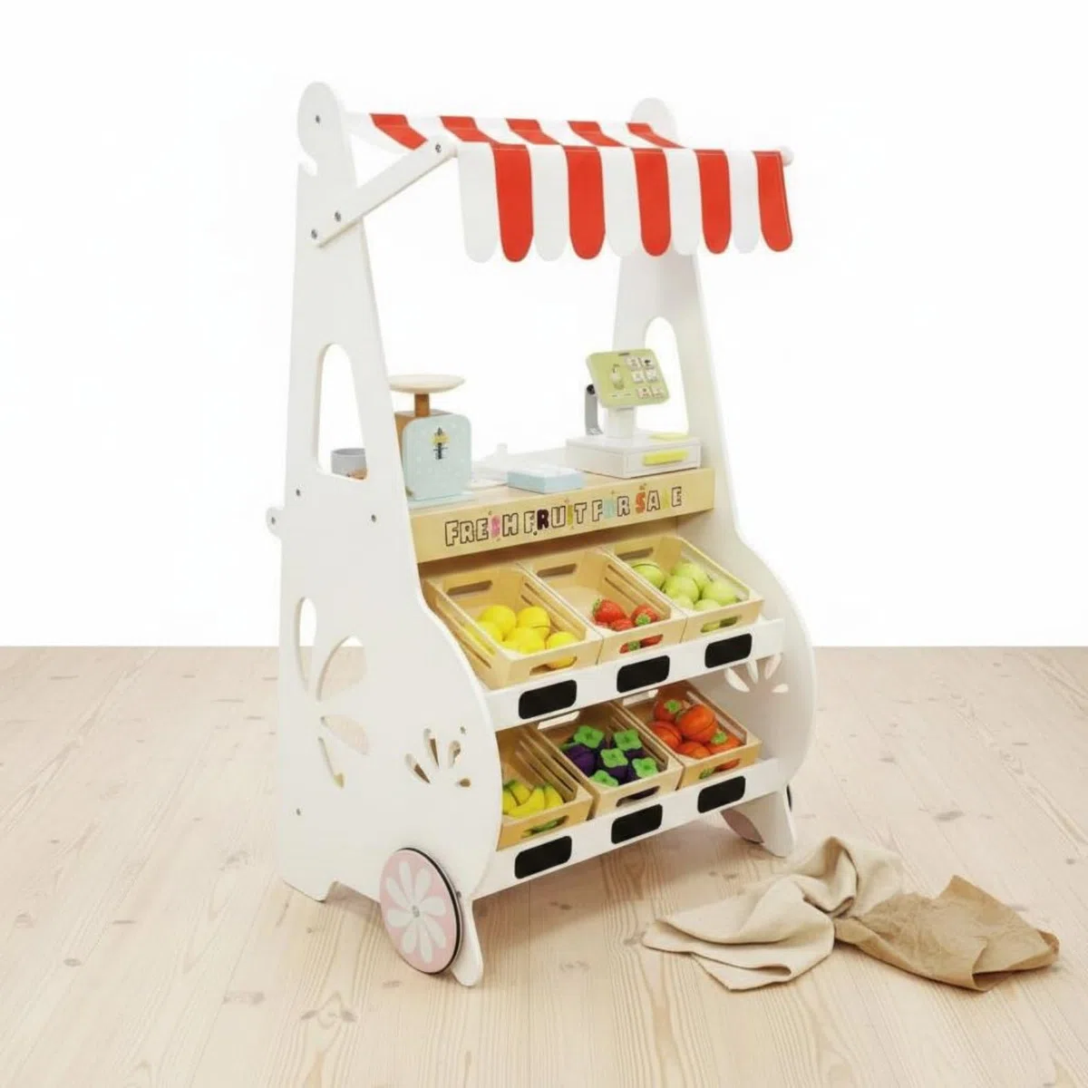 fruchtstand aus Holz Rollenspiel Spielladenstand interaktives Spiel Früchtestand für Kinder, Kleinkinder, Kindergarten, Spielzimmer