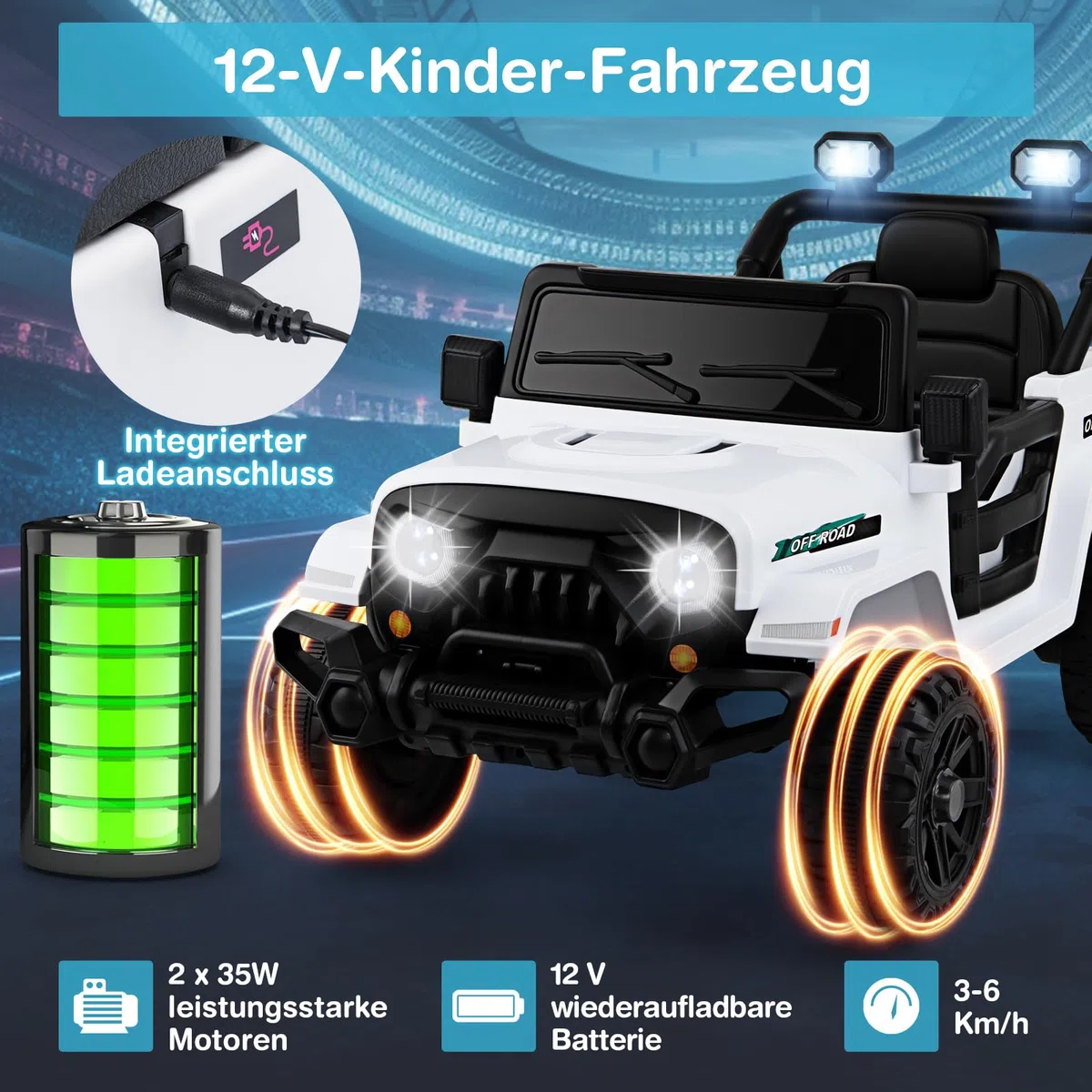 COSTWAY 12V Elektroauto Kinder, Elektro Kinderauto mit 2,4G Fernsteuerung, LED-Leuchten, Musik und Hupe, 3-6 km/h, Elektro Auto für Kinder ab 3 Jahren(Weiß)