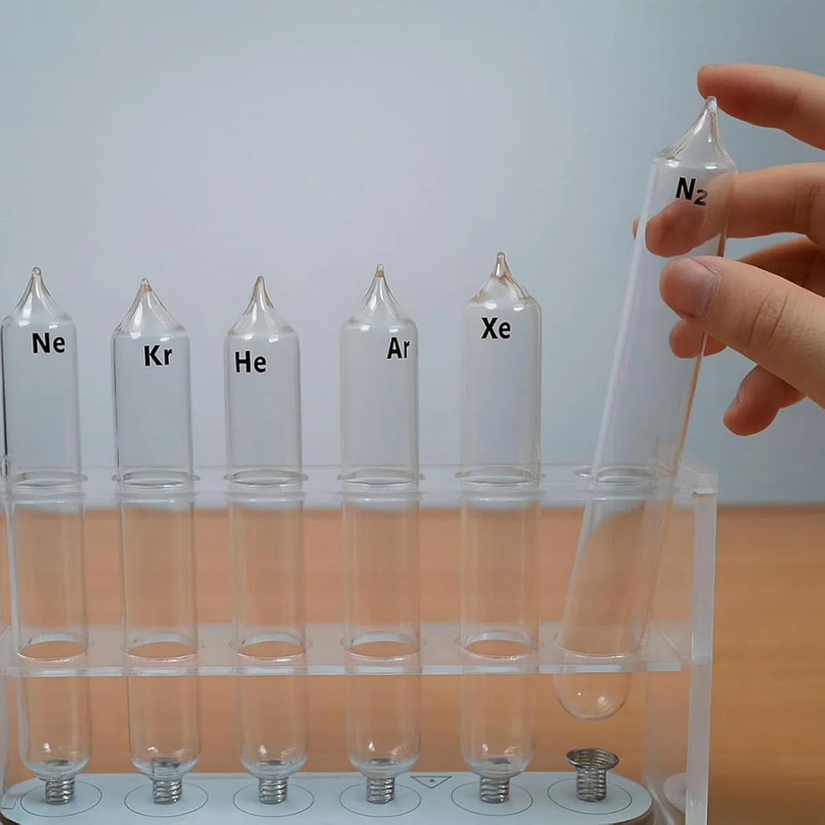 Edelgas-glimmentladungs-demonstrationsset, 6 Glasröhrchen Mit Anregungsbasis, He/ne/AR/kr/xe/n2 Für Den Chemie- Und Physikunterricht