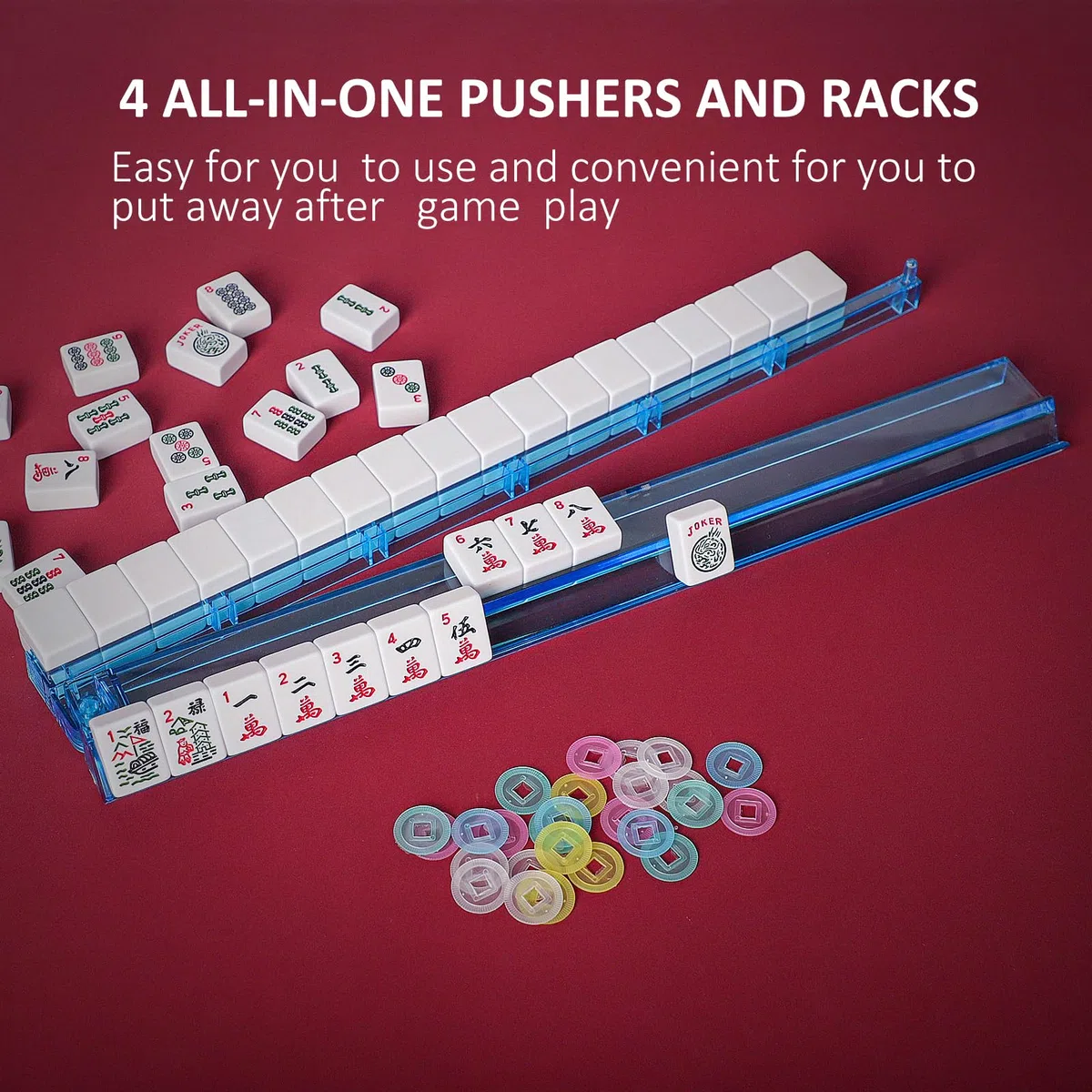 Jongyance American Mahjong Set, Mahjong Game Set, 166 Spielsteine mit blauer und roter Tasche, 4 All-in-One Rack/Drücker, MaJongg Set (Mahjong, Majiang, Ma Jong)