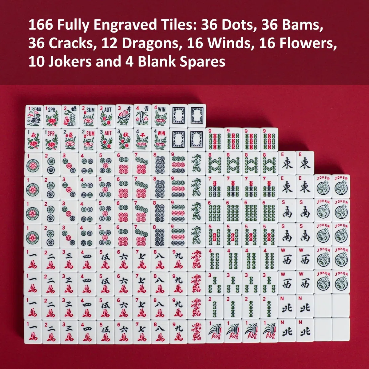 Jongyance American Mahjong Set, Mahjong Game Set, 166 Spielsteine mit blauer und roter Tasche, 4 All-in-One Rack/Drücker, MaJongg Set (Mahjong, Majiang, Ma Jong)
