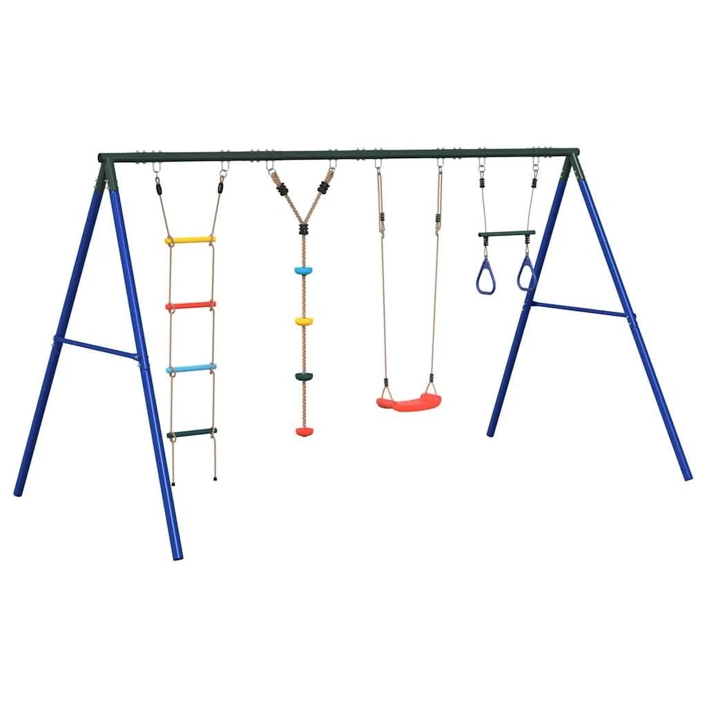 Mehrfarbiges Schaukel-Set mit Trapez, Leiter und Scheibe
