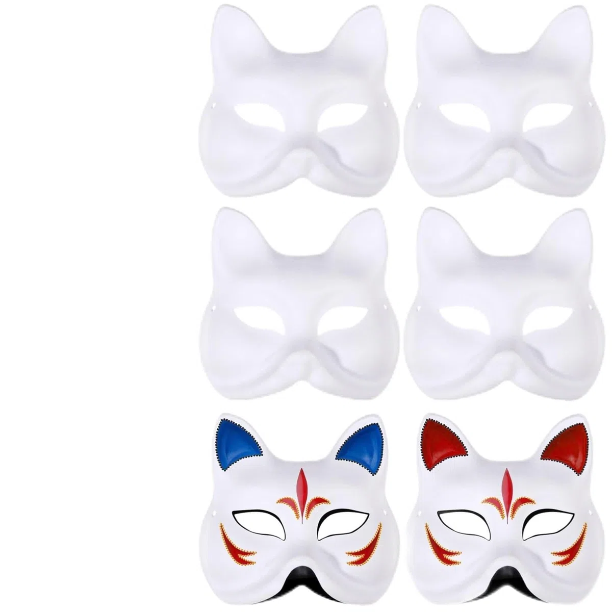 50 Stk. Fuchs Masken zum Basteln, weiße Kostüm Masken mit Farb- und Strass Dekorationsset, Papier Fuchs Masken mit Gummiband, bemalbare Bastelmasken für Maskerade, Cosplay, Tanzparty, Halloween