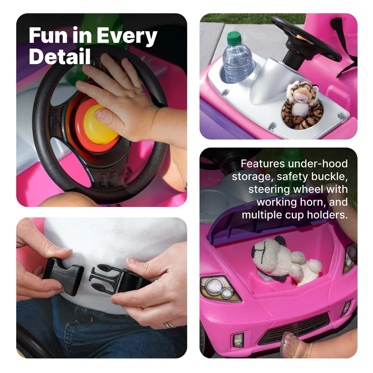 Step2 Whisper Ride Kinderauto/Rutscher in Rosa | Spielzeug Auto mit Schiebestange | Kinderfahrzeug/Rutscherauto ab 1.5 Jahre