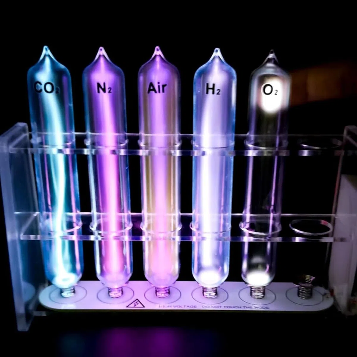 Edelgas-glimmentladungs-demonstrationsset, 6 Glasröhrchen Mit Anregungsbasis, He/ne/AR/kr/xe/n2 Für Den Chemie- Und Physikunterricht
