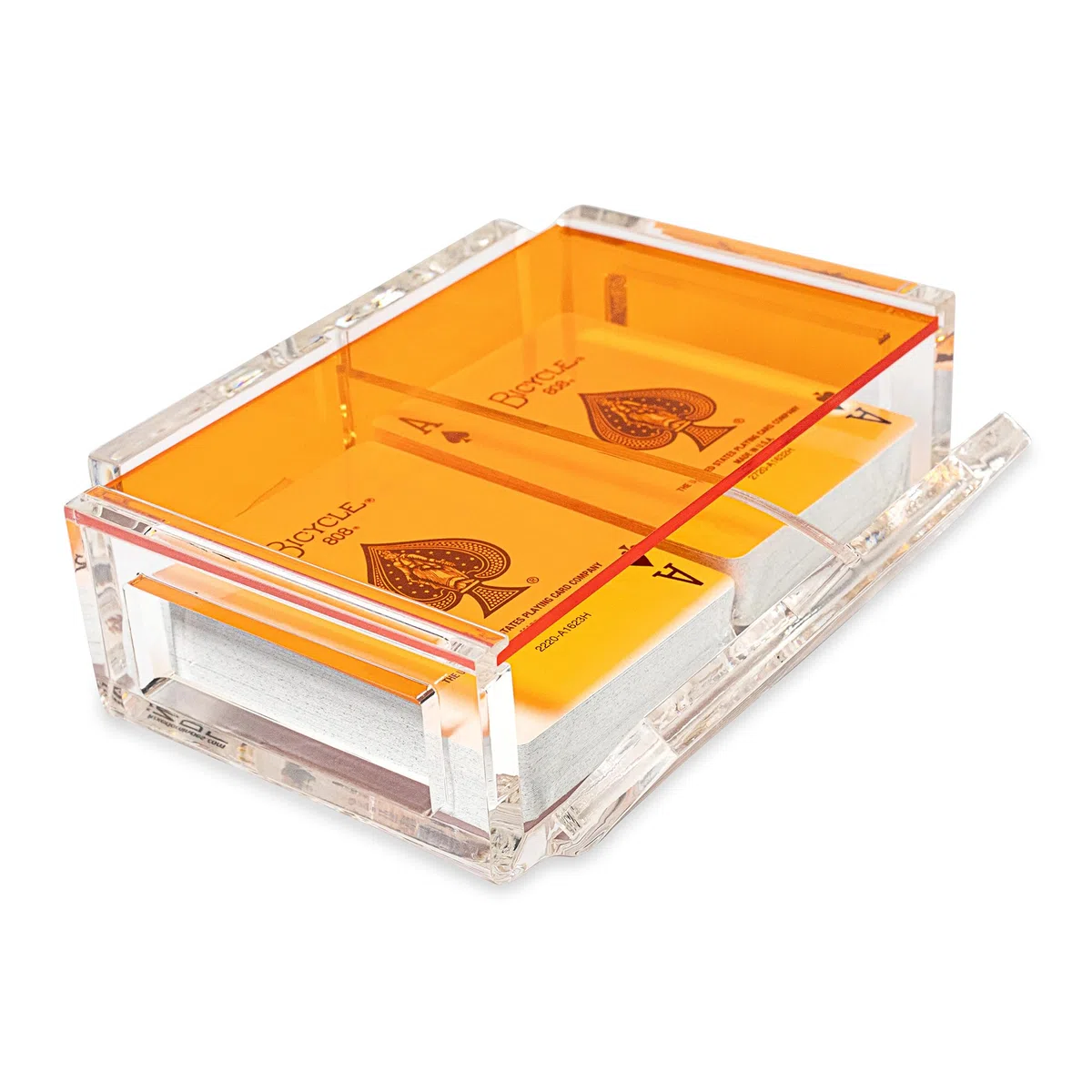 La Canasta Set Canasta Kartenhalter Tablett mit 2 Spielkarten in Acryl-Box mit Schiebedeckel und drehbarem Boden, hält Stapel von Karten organisiert, leicht zu drehen und dreht sich frei (Orange)
