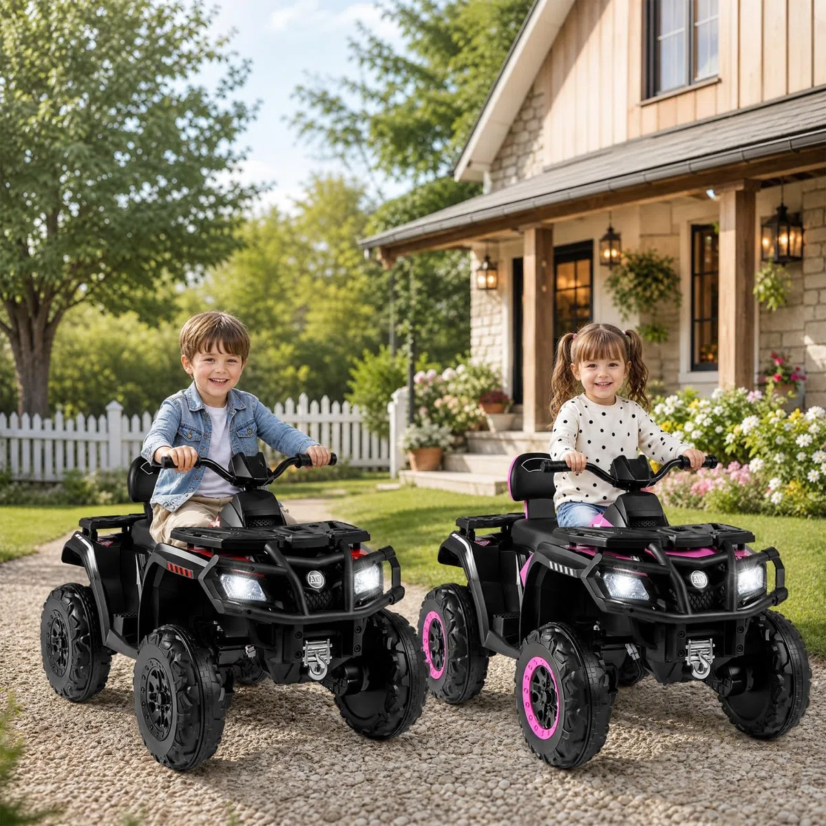 RELAX4LIFE Kinder Quad Elektro 24V, Kinderquad mit 4 Motoren, Schwarz