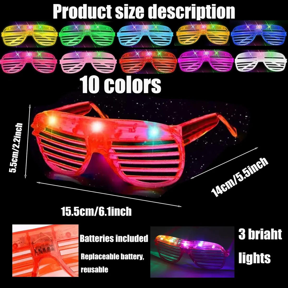 Flashing Brille Neon Partybrille,Leuchtende Brillen 5-120 Stück Leuchtbrille l-ed Partybrille für Weihnachten,Halloween Geburtstag Karneval Party Spielzeug Geschenk-10 Farben