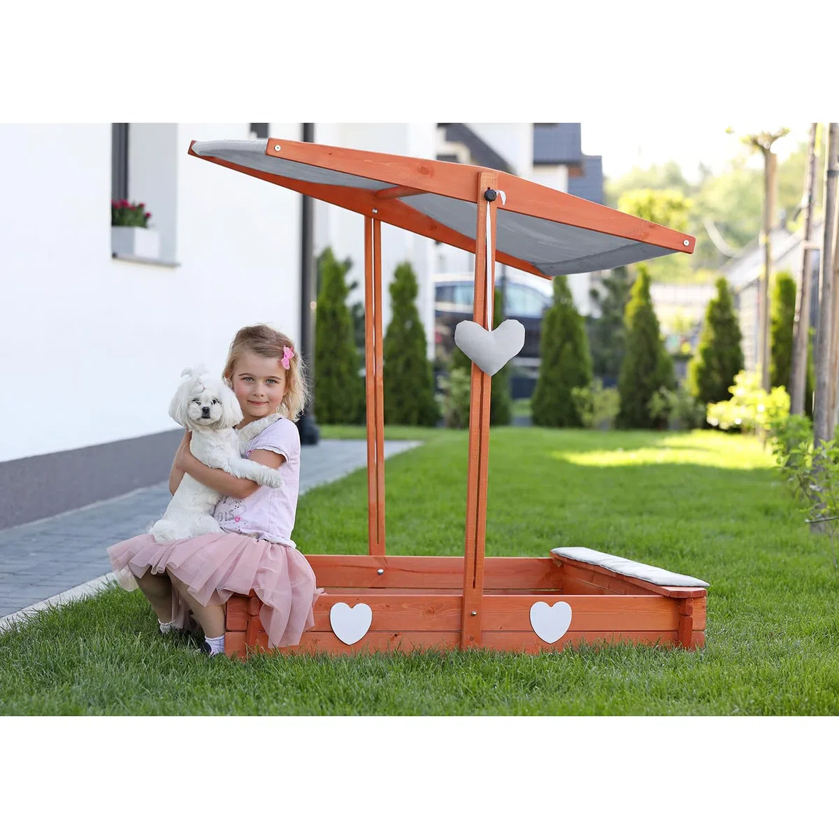 Sandkasten mit Sonnendach Abdeckung Sandkastenvlies 118 x 118 x 118 cm Kiefern-Holz für Kinder Outdoor 24215