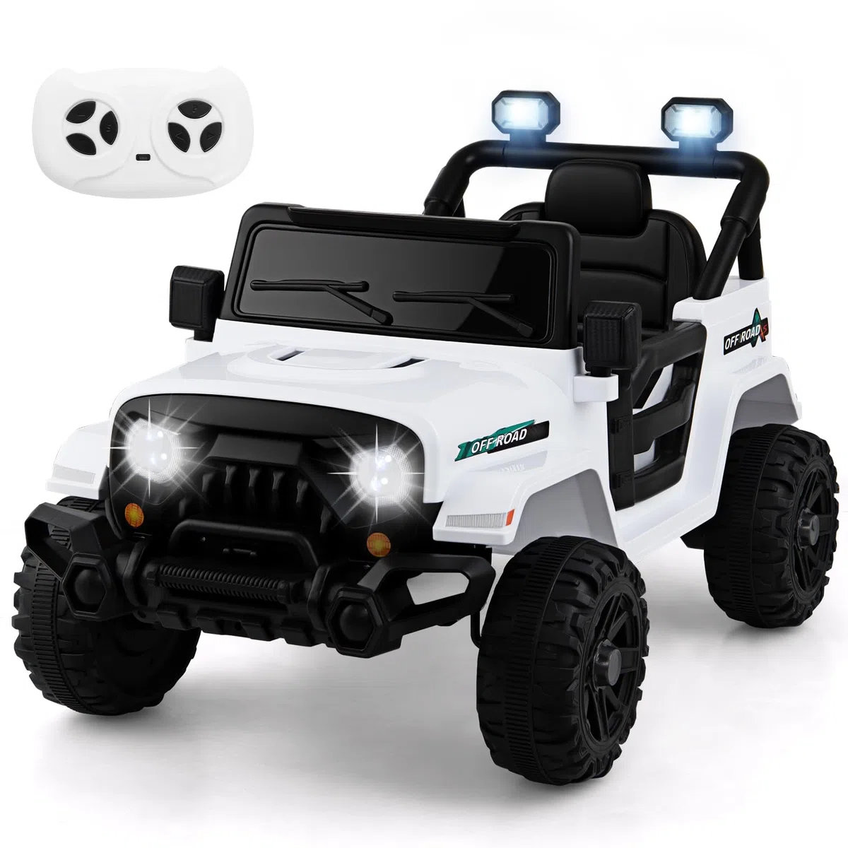 COSTWAY 12V Elektroauto Kinder, Elektro Kinderauto mit 2,4G Fernsteuerung, LED-Leuchten, Musik und Hupe, 3-6 km/h, Elektro Auto für Kinder ab 3 Jahren(Weiß)