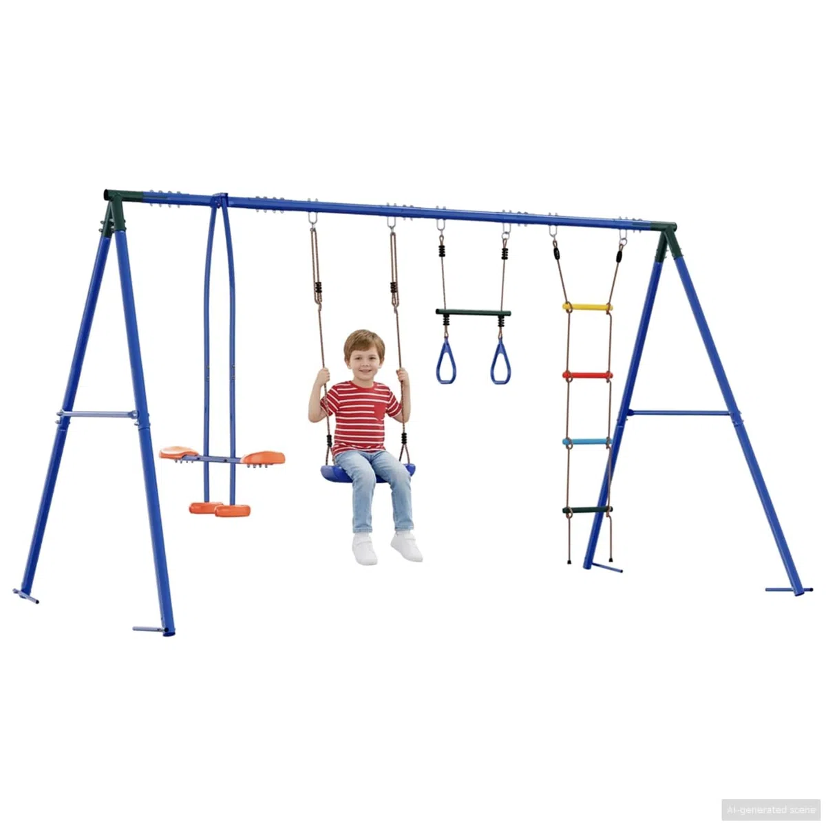 Outdoor Schaukelset mit Gestell, Stahl und PE, Mehrfarbig, 330x185x185 cm, für Kinder 3-10 Jahre, Garten Spielplatz3429832