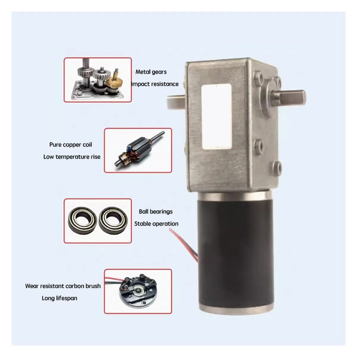 Schneckengetriebemotor, 12 V 24 V Vorwärts- und Rückwärtsgeschwindigkeit einstellbar 1,5 U/min ~ 295 U/min Hochdrehmoment-Gleichstrommotor mit Doppelwelle (1,5 U/min, 12 V)