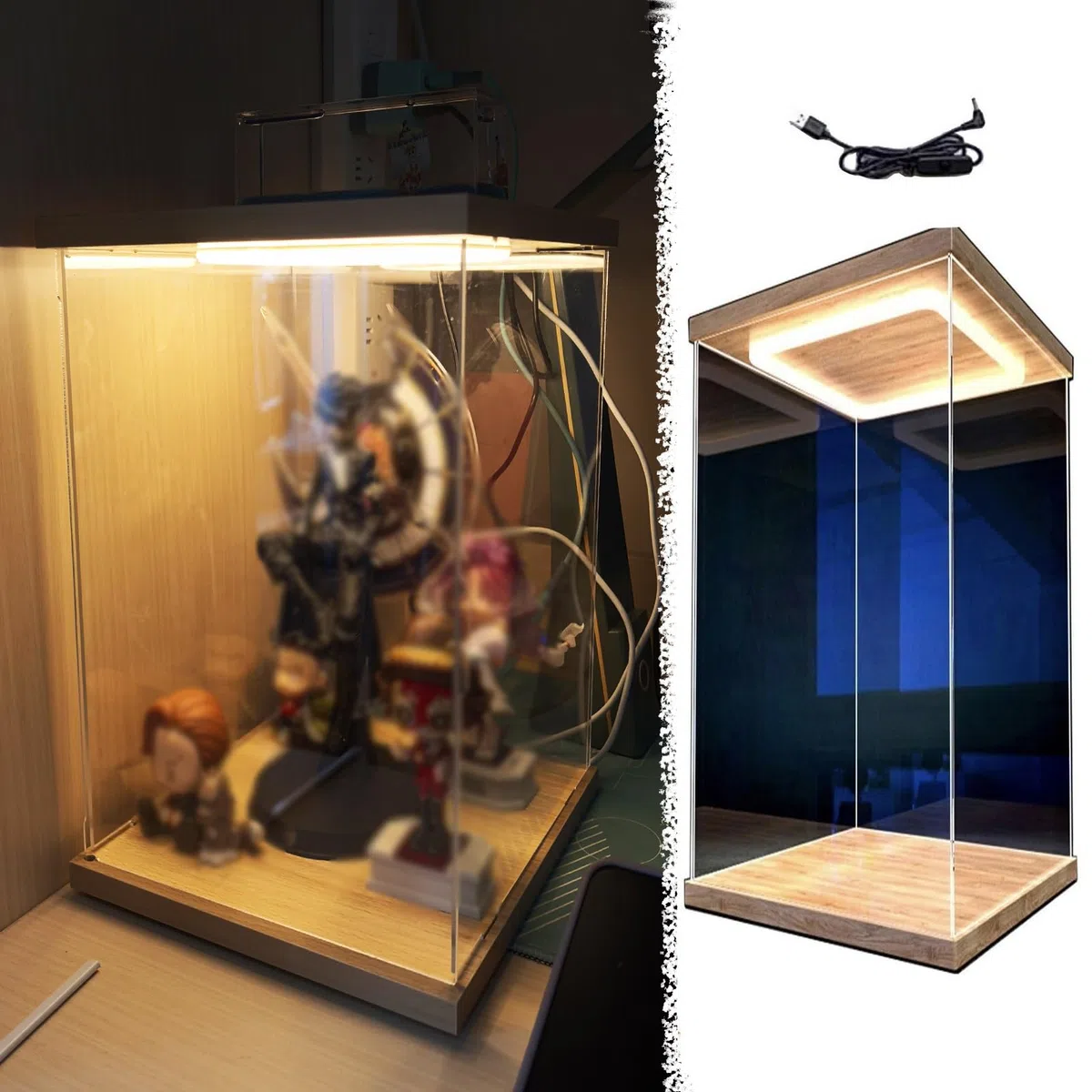 Acryl Vitrine Hohe, Transparente Acrylvitrine Von Figures Dalls, Staubdichte Aufbewahrungsbox mit LED-Beleuchtung, Schutz für Thekenvitrinen für Sammlerstücke, Modelle Und Modellautos(40x45x60cm/16x18