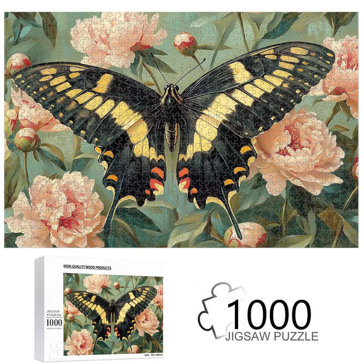 Puzzle 3000 Teile für Erwachsene, Schmetterling & Blume Holzpuzzle, 1T#289