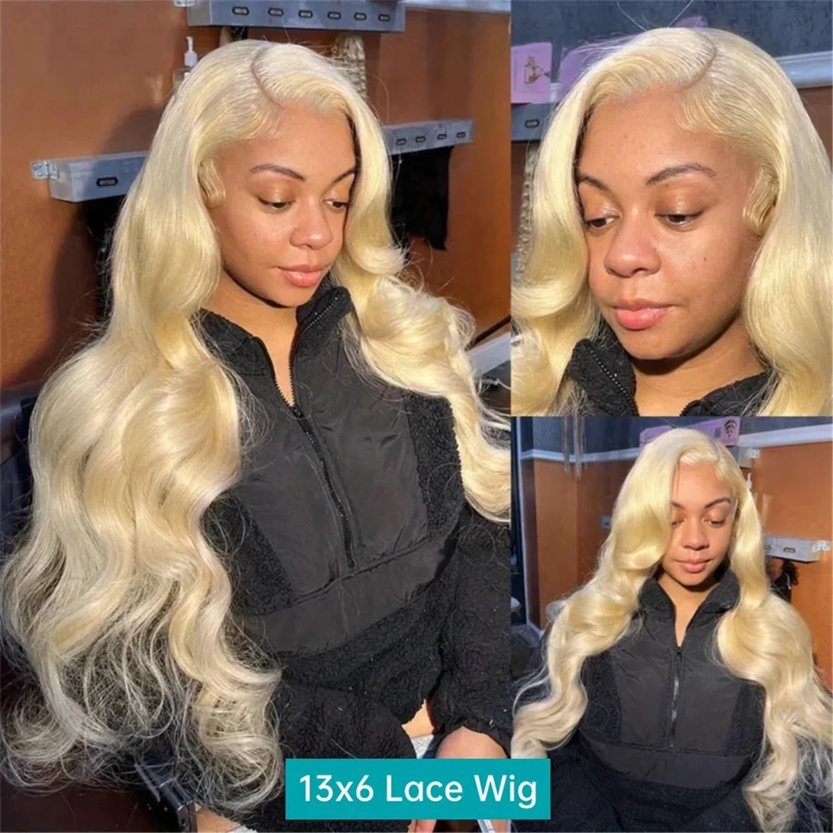 Schöne Echthaar-Perücke, gewellt, blond, mit Spitze vorne(20inches)