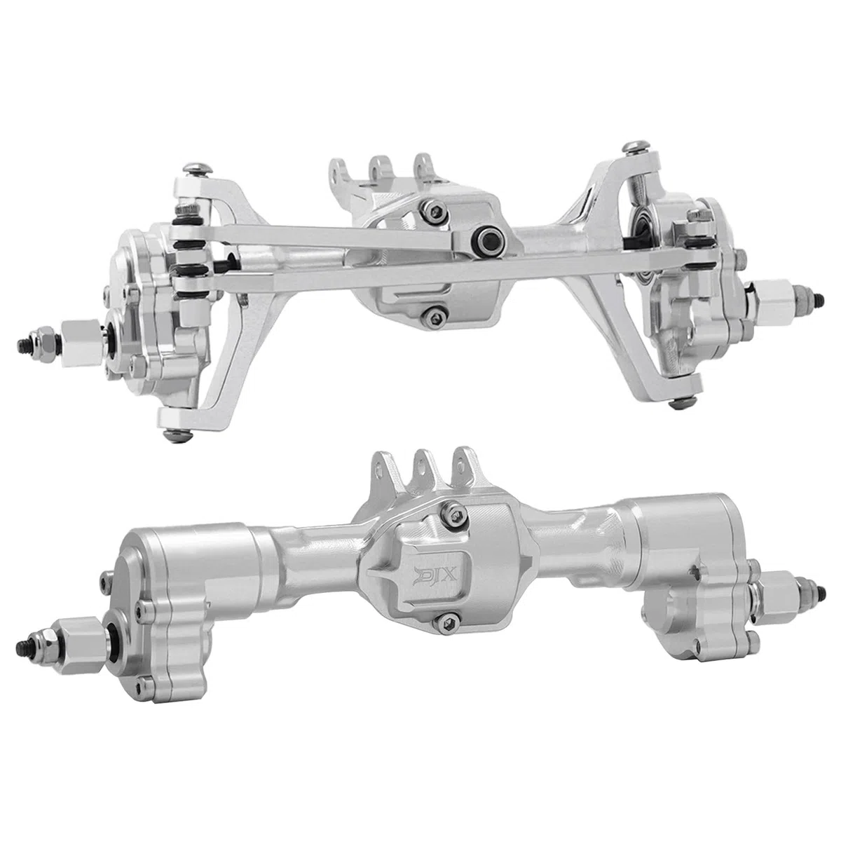 DJX CNC Aluminium RC Portalachsen vorne und hinten + 4 mm verlängerte komplette Achsen für 1/18 RC Rock Crawler Redcat Ascent-18 Upgrades Teile (Silber)