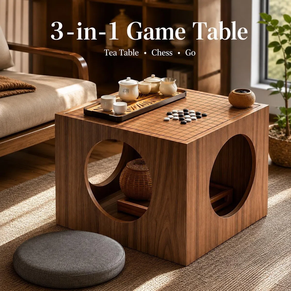 Reversible Chess Go-Tischplatte, Elegantes Natur