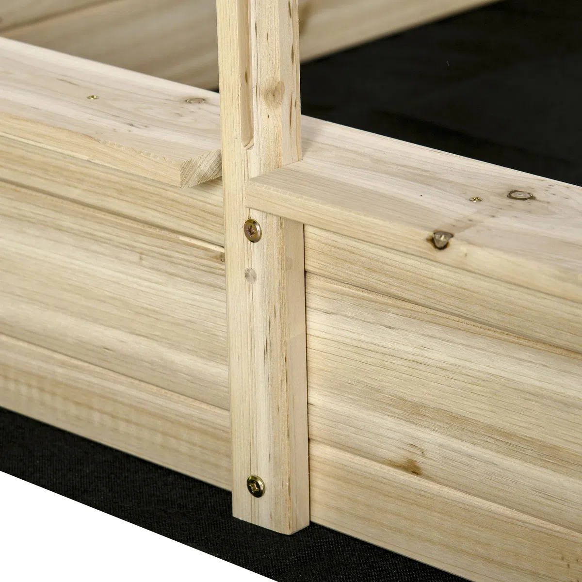 Outsunny Sandkasten Sandkiste Holz Bodenloses Design mit absenkbarem und schwenkbarem Dach Kurbeldach 2 Kunststoffeinsätzen für 3-8 Jahre Kinder Natur 118 x 118 x 118 cm