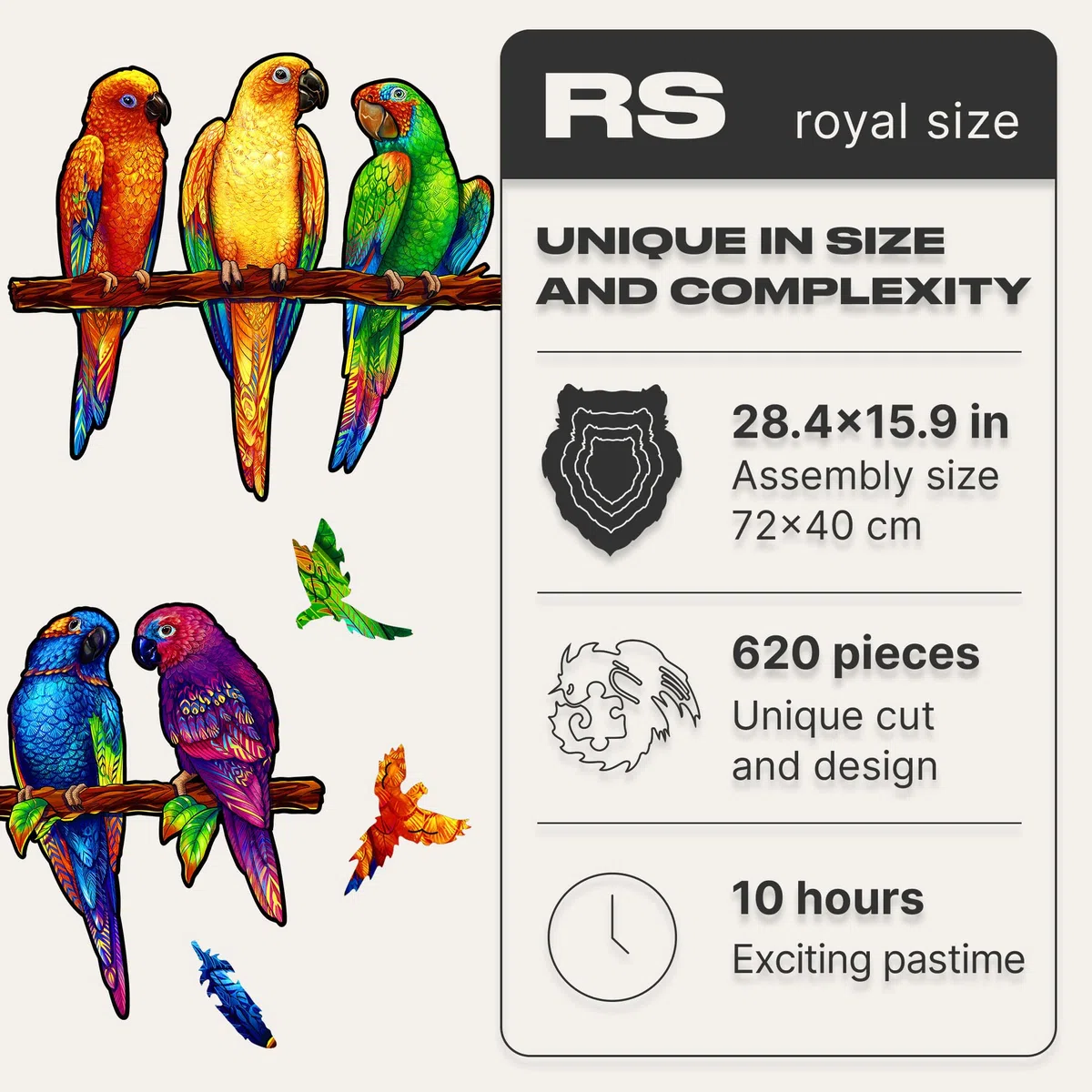 UNIDRAGON Holzpuzzle für Erwachsene - Playful Parrots Puzzle - 620 Teile