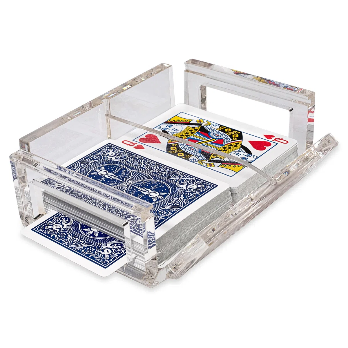 La Canasta Set Canasta Kartenhalter Tablett mit 2 Spielkarten in Acryl-Box mit Schiebedeckel und drehbarem Boden, hält Stapel von Karten organisiert, leicht zu drehen und dreht sich frei (Orange)