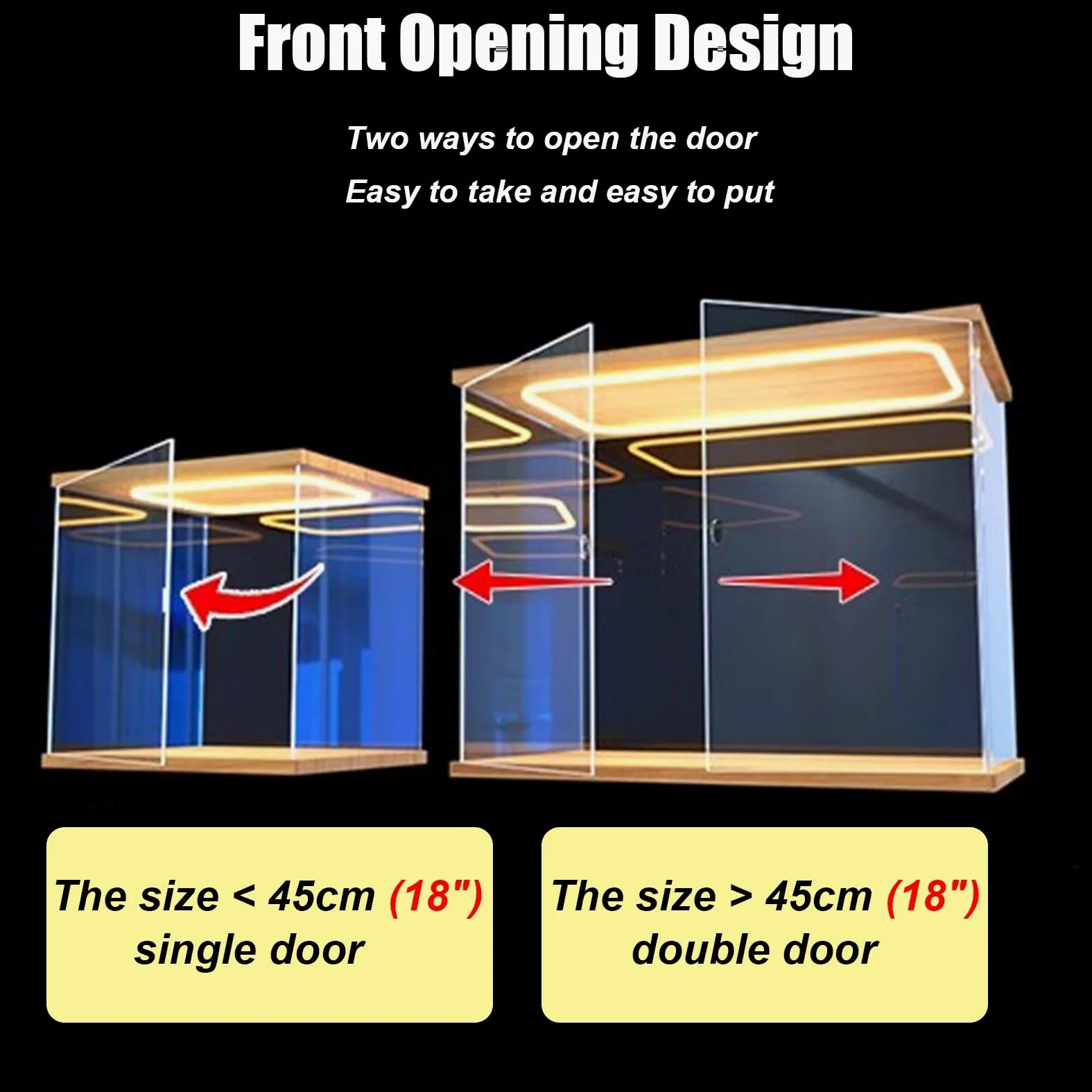 Acryl Vitrine Hohe, Transparente Acrylvitrine Von Figures Dalls, Staubdichte Aufbewahrungsbox mit LED-Beleuchtung, Schutz für Thekenvitrinen für Sammlerstücke, Modelle Und Modellautos(40x45x60cm/16x18