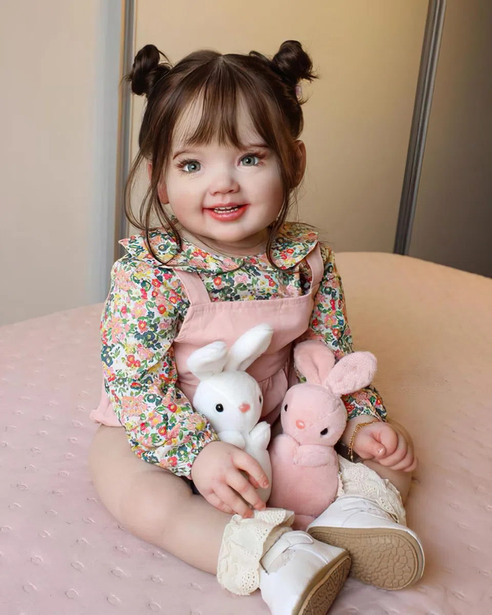 MineeQu 28 Zoll Langes braunes Haar Lebensechte Reborn Prinzessin Mädchen Puppen, die echt Aussehen und Sich echt anfühlen, Realistischee Neugeborene Kleinkind Sammlerpuppe Lächelnd mit Zähnen