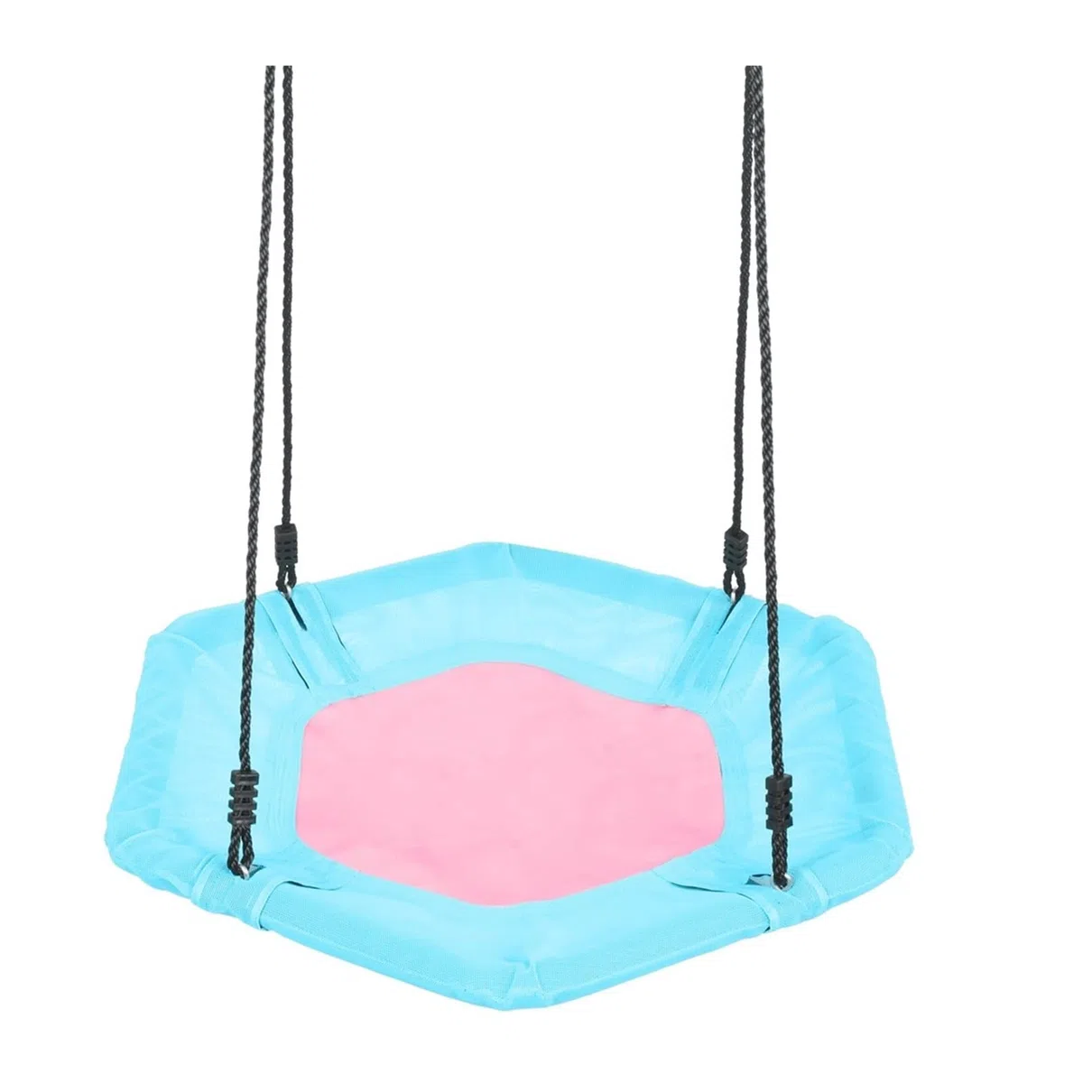 Schaukeln 40-Zoll-Sechseck-Swing-Textilene-Swing mit 2 Karabinern einstellbare Seil-Untertassenbaumschwingen (Rosa Blau) Multifunktions Trapeze